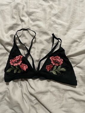 3/$10 Black Bralette with Pink Floral Embroidery - Women's Intimates